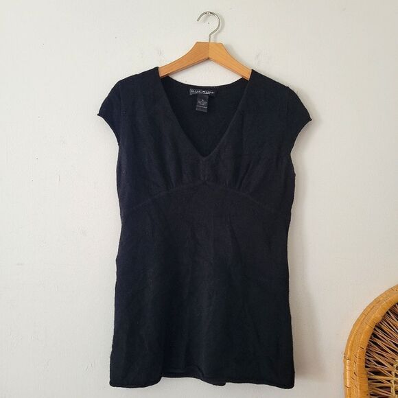 Elena Solano 100% 2-Ply Cashmere V-Neck Tee Short Sleeve Black M - Picture 1 of 5
